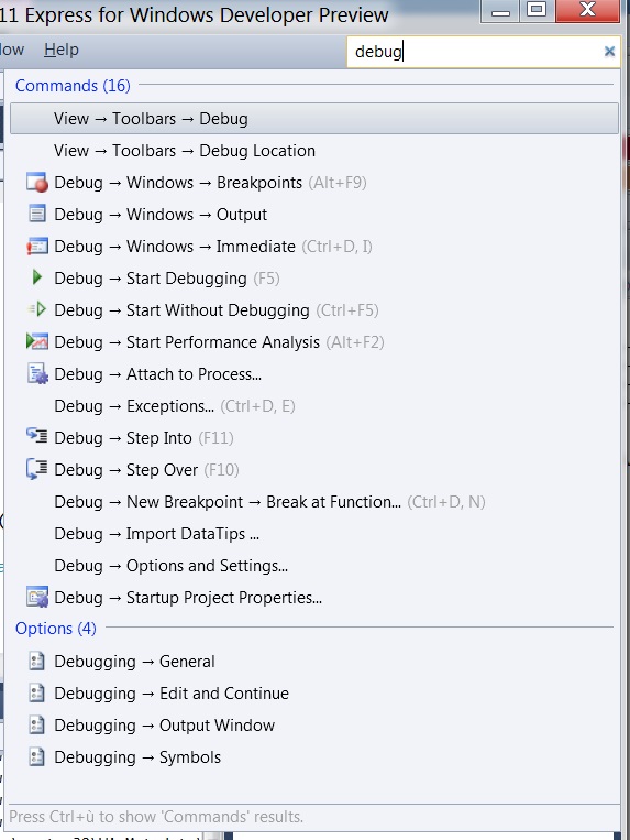 Visual Studio 11 research commands